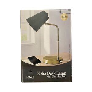 Black/Brass - LAMPz Soho Desk Lamp with Adjustable Shade & USB-C Charging Port,